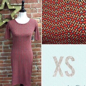 LuLaRoe LLR Julia stretchy knit dress ★ brick red + tiny ditsy print ★ size XS